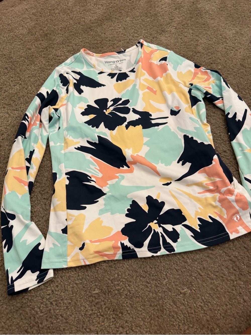 Hang Ten Women's Long Sleeve Floral Top - Mint, Navy, Peach & Yellow